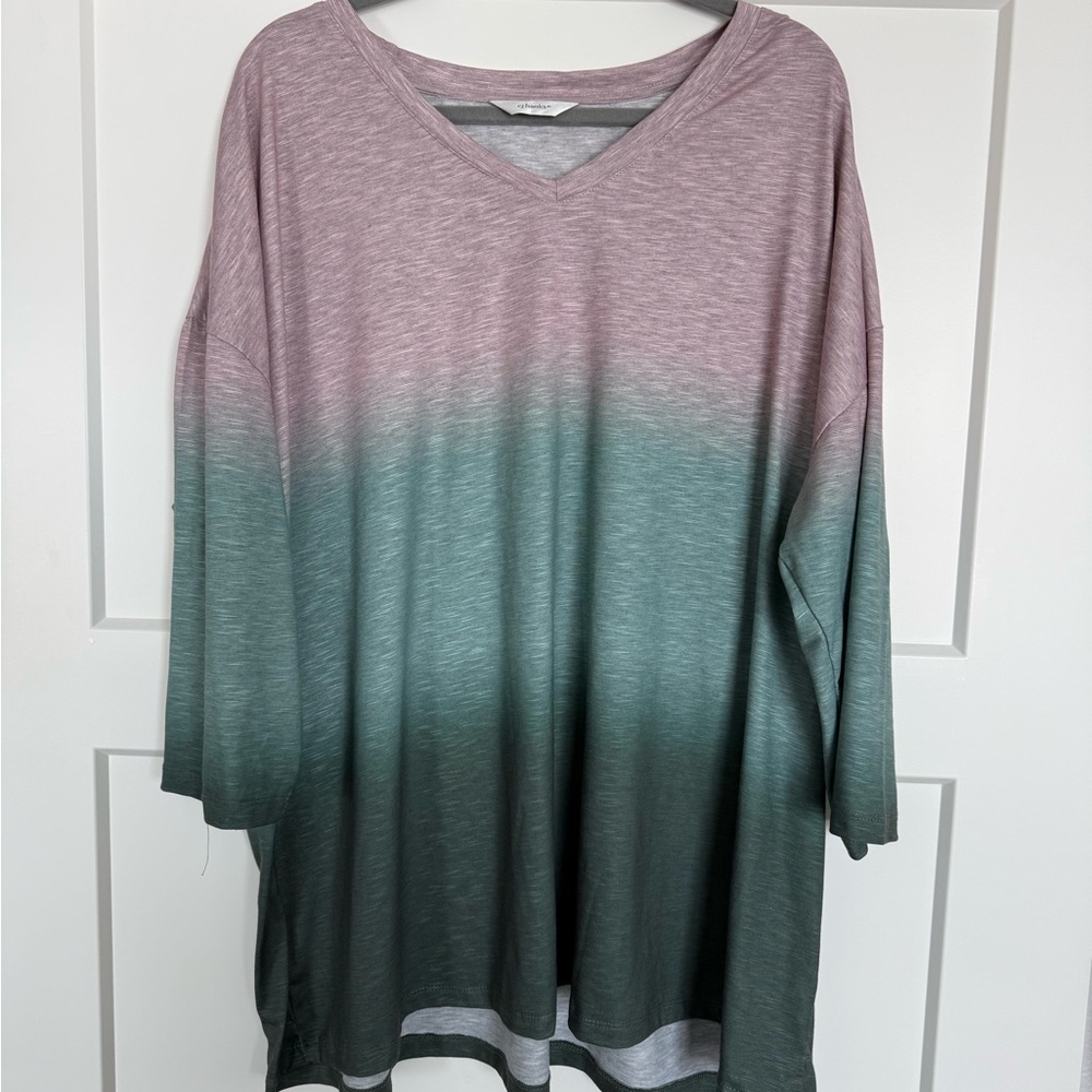 CJ Banks Pink and Green Gradient V-Neck Tunic